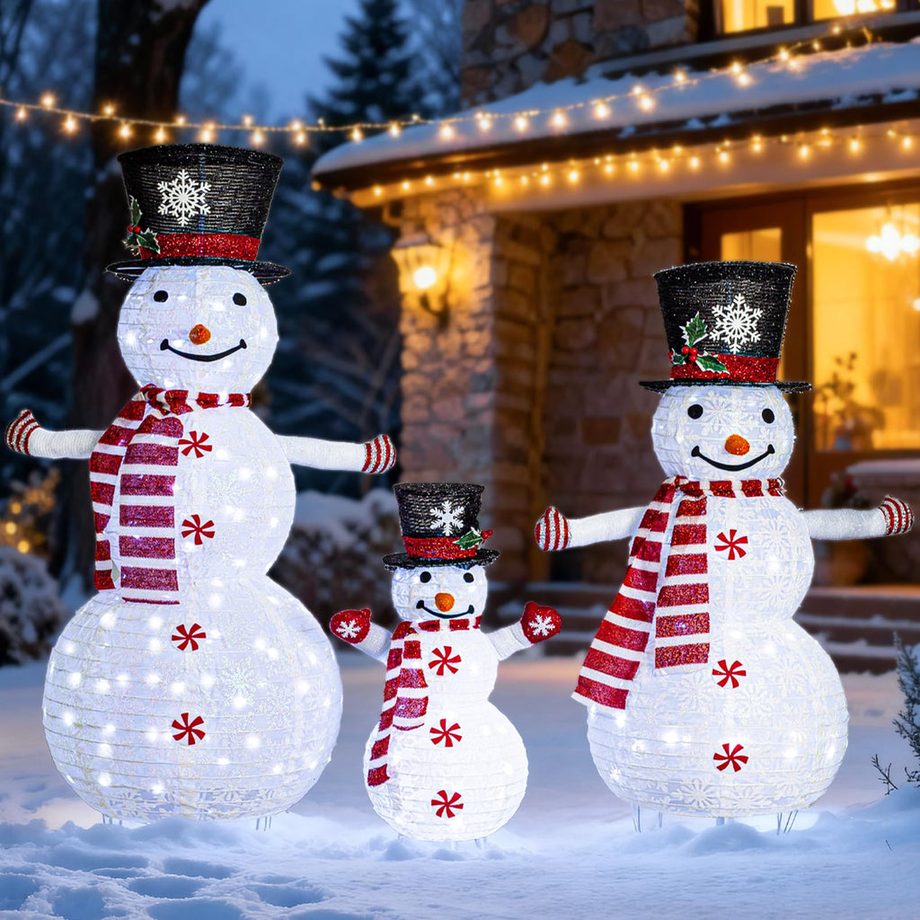 Zeravica Led Snowman Outdoor Decorations, 3PCS Cool White Lighted Snowman for Yard, Patio, Garden - Collapsible for Easy Storage Holiday Christmas Decor