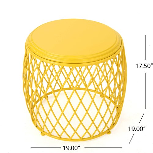 Christopher Knight Home Bryony Indoor 19" Diameter Lattice Iron Side Table, Matte Yellow