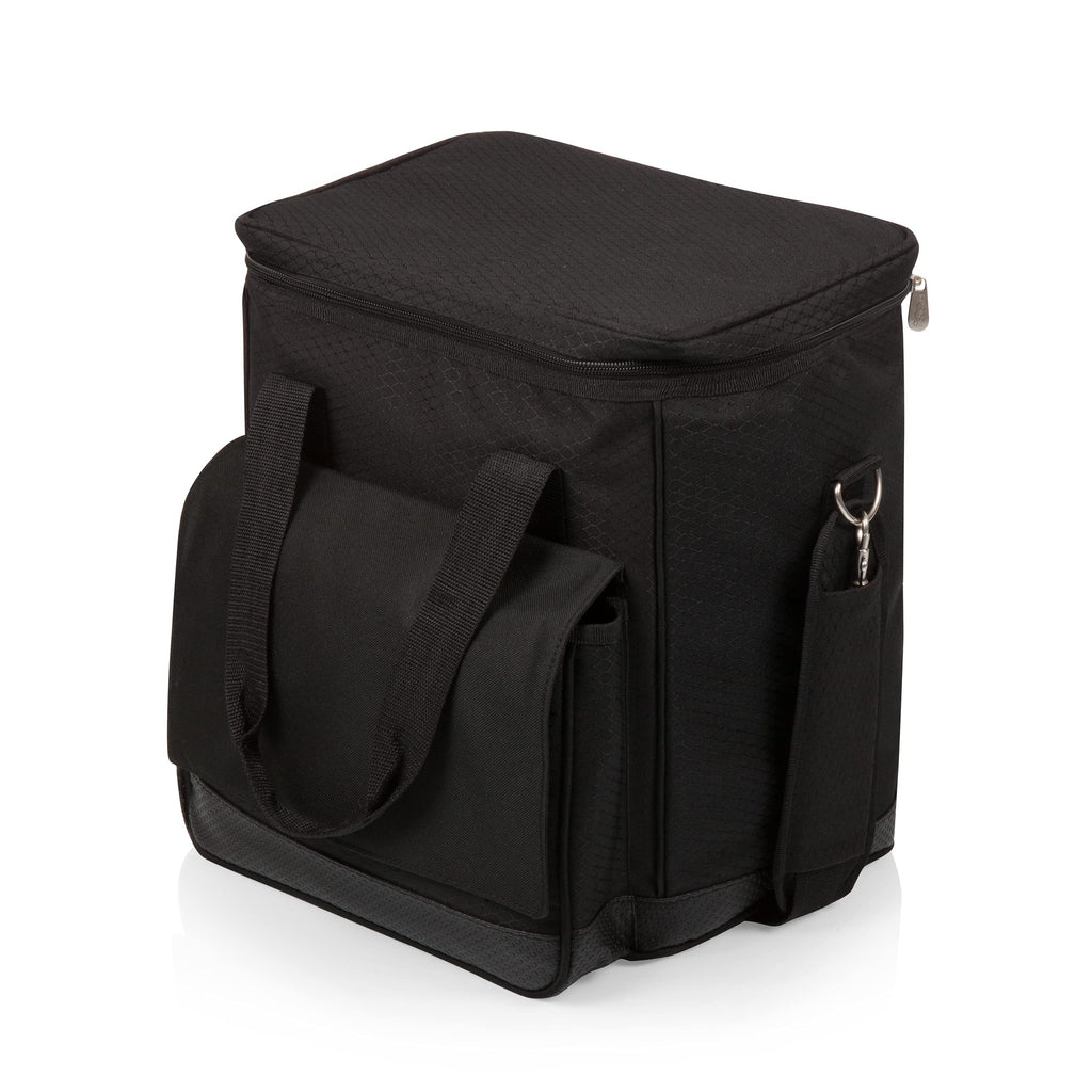 PICNIC TIME Cellar 6-Bottle Wine Carrier & Cooler Tote, Insulated Padded Wine Cooler Bag for Travel, Portable Bag with Polyester Exterior and Water-Resistant Base, (Black with Gray Accents)