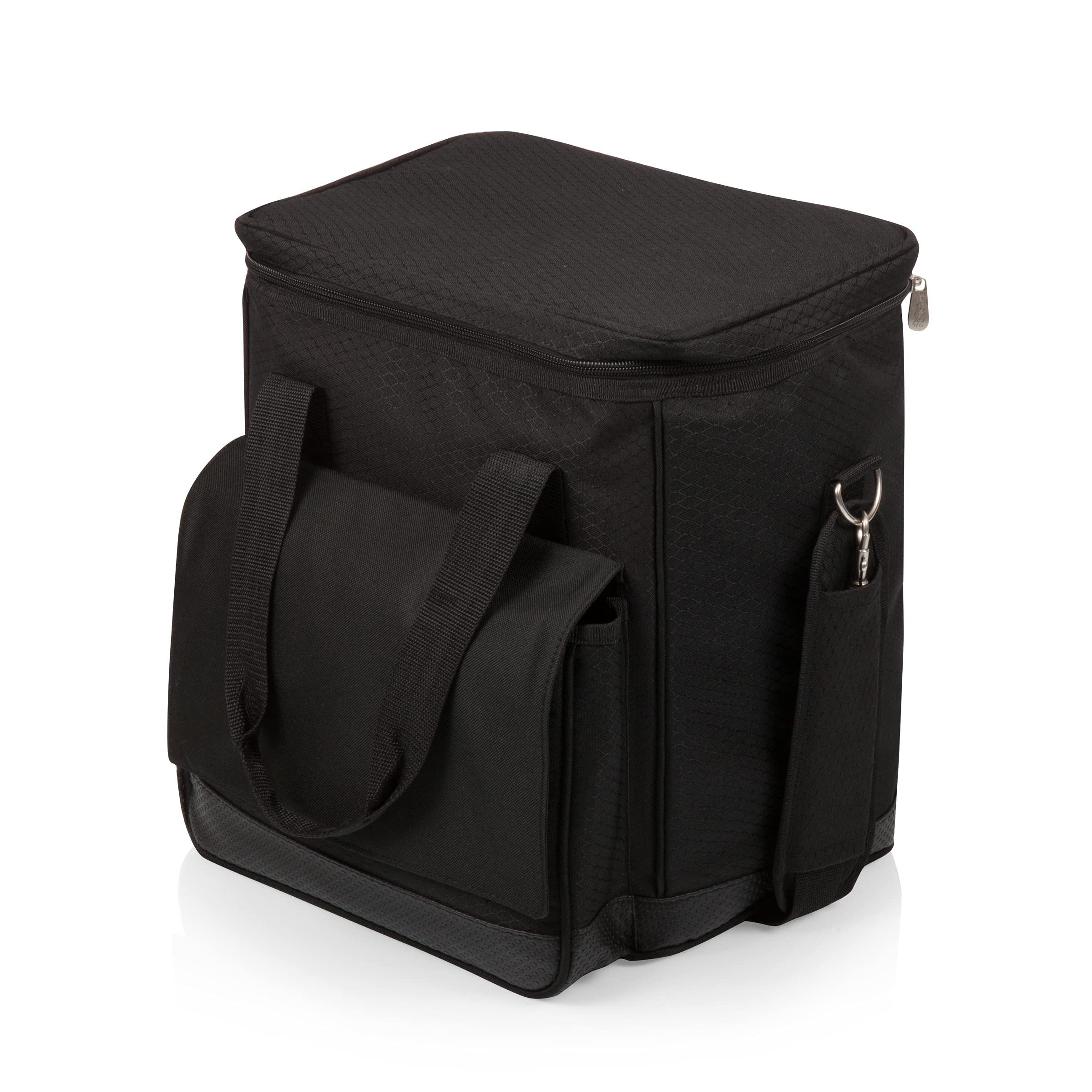 PICNIC TIME Cellar 6-Bottle Wine Carrier & Cooler Tote, Insulated Padded Wine Cooler Bag for Travel, Portable Bag with Polyester Exterior and Water-Resistant Base, (Black with Gray Accents)
