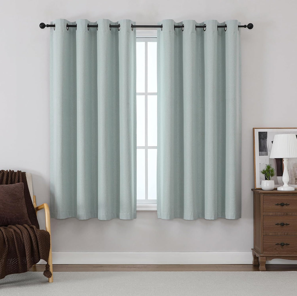 THOOO 100% Blackout Curtains - Natural Linen Textured Design | 63-Inch Sage Green for Bedroom & Nursery