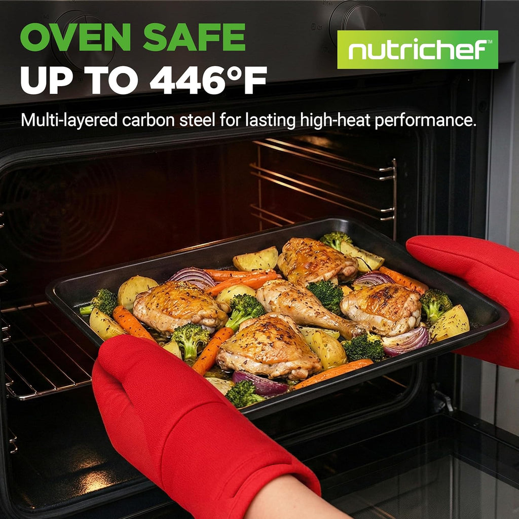 NutriChef Non-Stick Baking Pan Set - Stackable Carbon Steel Bakeware with Cookie Sheet, Muffin & Loaf Pan, Oven & Dishwasher Safe