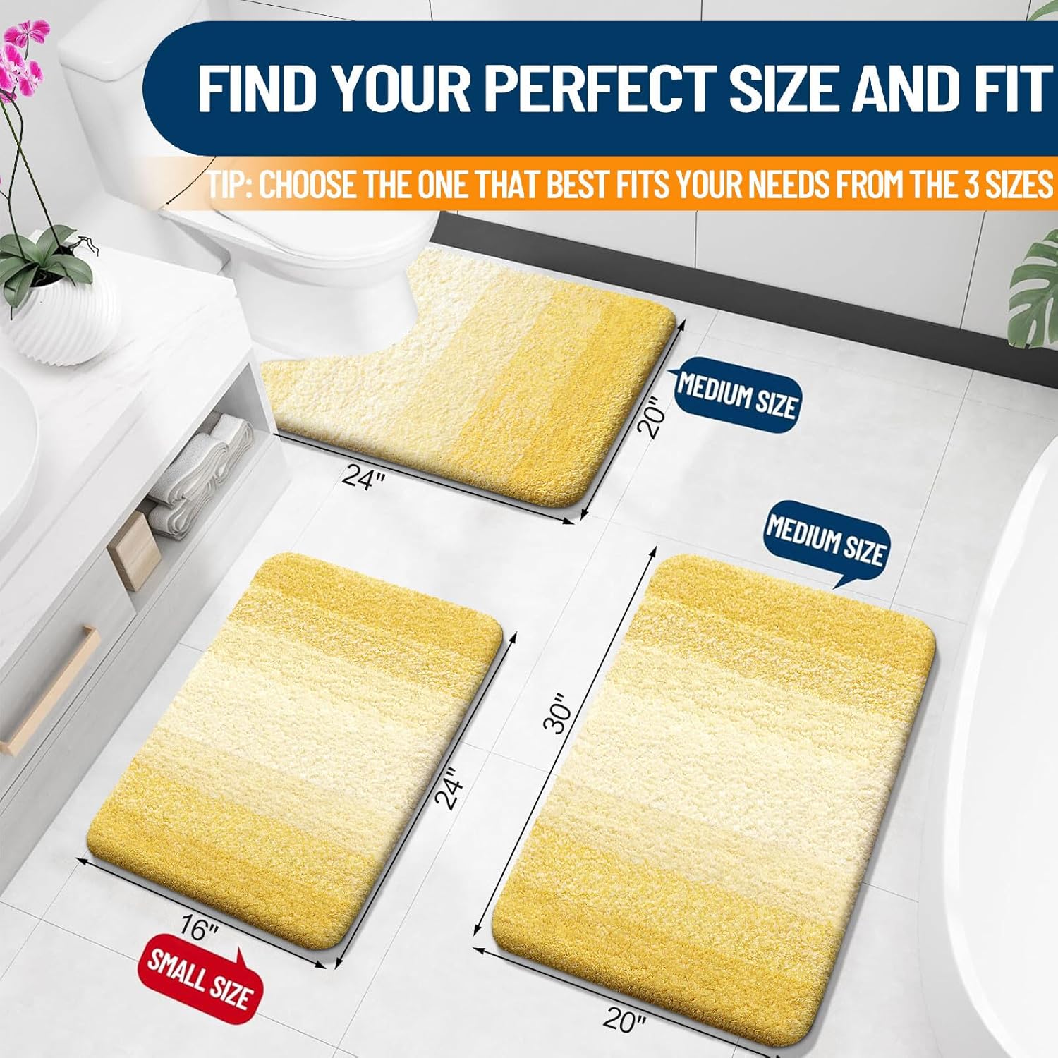 OLANLY Bathroom Rugs - Extra Soft Microfiber Mat, Quick Dry & Machine Washable, 30x20, Yellow