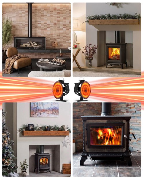 HIDALIFE Oscillating Wood Stove Fan - Heat Powered 6 Blade Auto-Spin & 60° Rotation for Wood/Pellet/Coal Stoves,Big Size Fireplace Burner Fan - Silent Operation,Overheat Protection