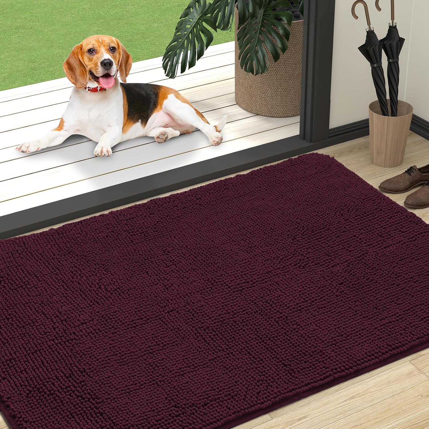 OLANLY Dog Door Mat - Absorbent Non-Slip Chenille Mud Mat for Muddy Paws | 47x32, Quick Dry, Russet