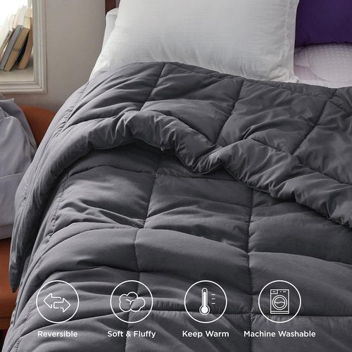Bedsure Comforter Duvet Insert - All-Season Twin Size Quilted Bedding, GentleSoft Down Alternative, Grey 88 x 68 Inches