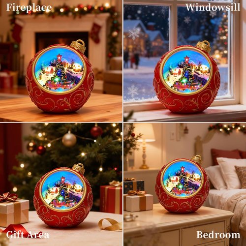 6.3" Animated Musical Christmas Village Figurines - Rotating Train, Lights & Auto Timer | USB-C/Battery Powered Holiday Decor