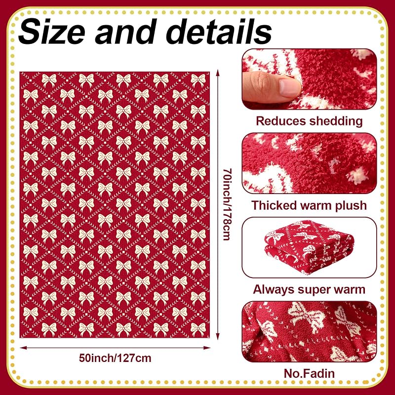 50 x 70 Inch Christmas Bow Throw Blanket - Red Coquette Bow, Lightweight