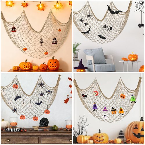 Patioland Decorative Fishing Net 2 Pack, 80x40 Inch Large Caramel Fish Net Decor for Wall, Photo Display, Nautical Mermaid Pirate Ocean Themed Beach Hawaii Under the Sea Party Decorations