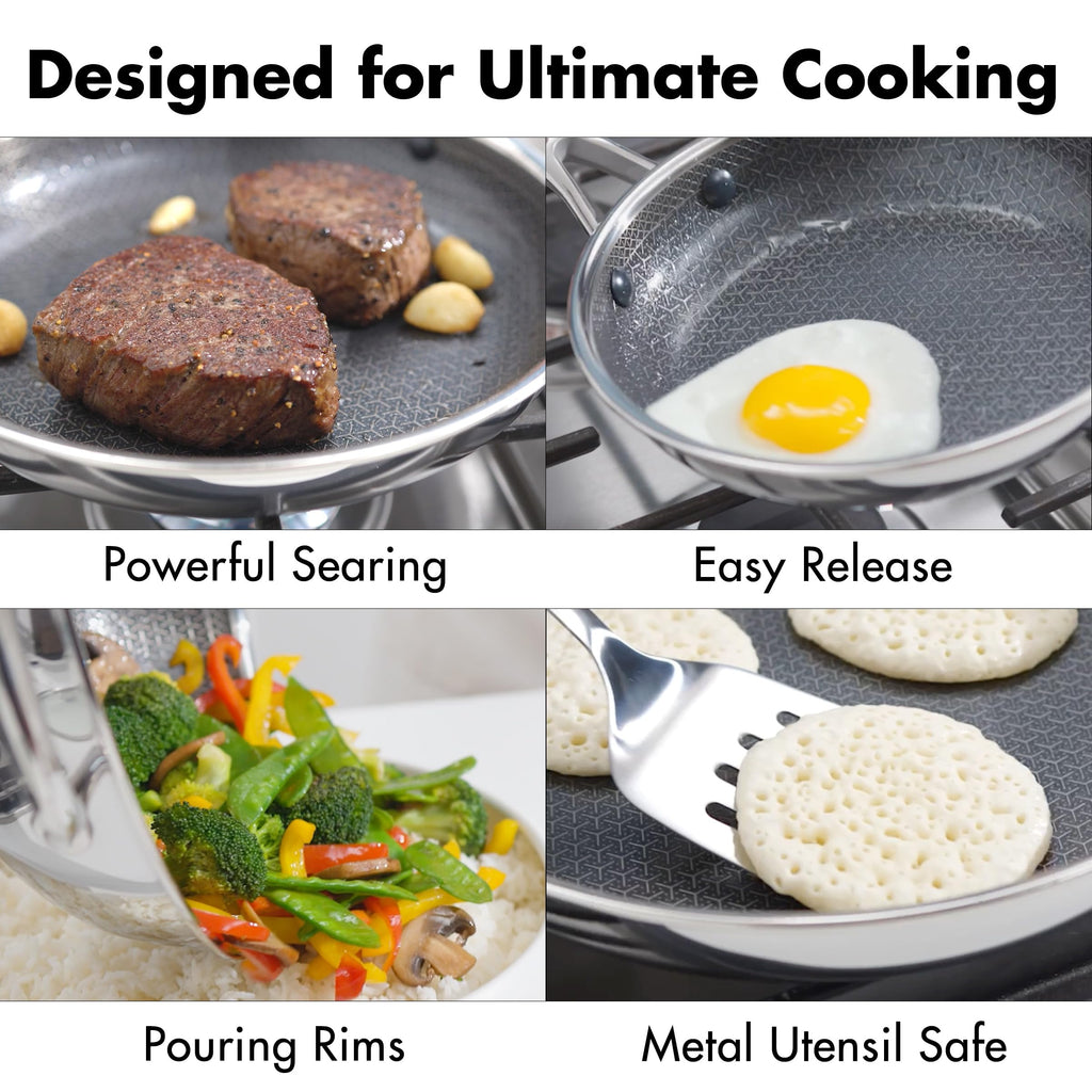 OXO Hybrid 12” Nonstick Stainless Steel Frying Pan, PFAS-Free Ceramic Skillet, Fusion Boost Tech for Powerful Searing, Induction & All Cooktop Compatible, Dishwasher Safe, Mirror Polished Tri-Ply
