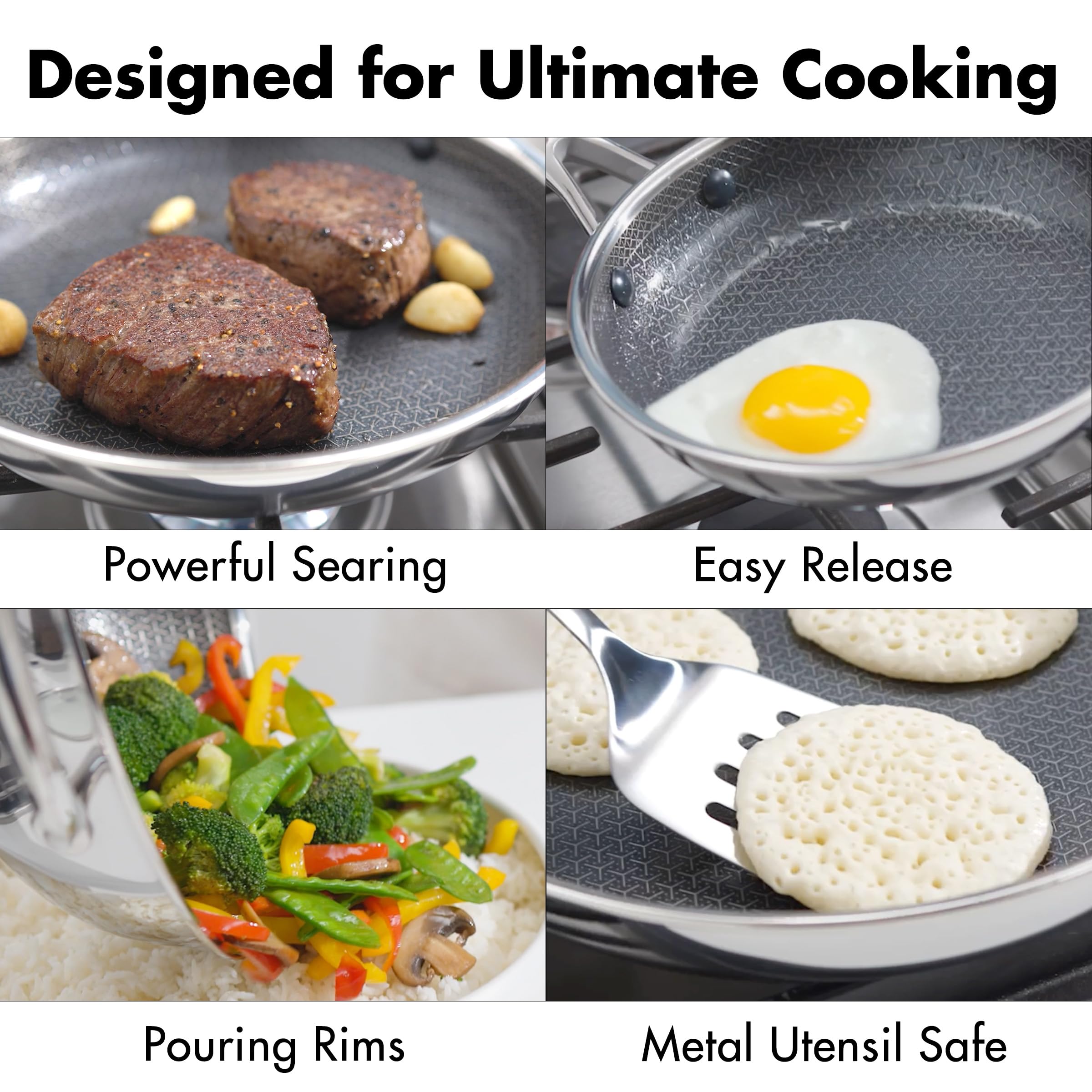 OXO Hybrid 12” Nonstick Stainless Steel Frying Pan, PFAS-Free Ceramic Skillet, Fusion Boost Tech for Powerful Searing, Induction & All Cooktop Compatible, Dishwasher Safe, Mirror Polished Tri-Ply