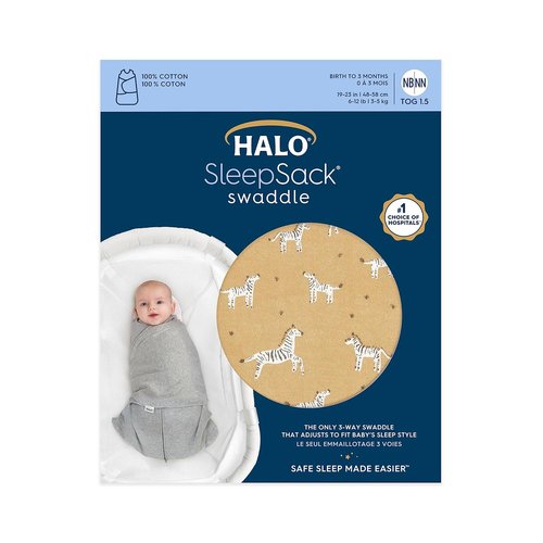 HALO Sleepsack Swaddle - 100% Cotton 3-Way Adjustable Wearable Blanket | Serengeti Zebra, Newborn 0-3 Months