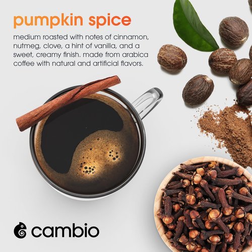 CAMBIO ROASTERS Pumpkin Spice Coffee Pods – Small Batch Medium Roast 100% Arabica Coffee Pod, Recyclable in Aluminum Pods – Keurig-Compatible, 60-Count