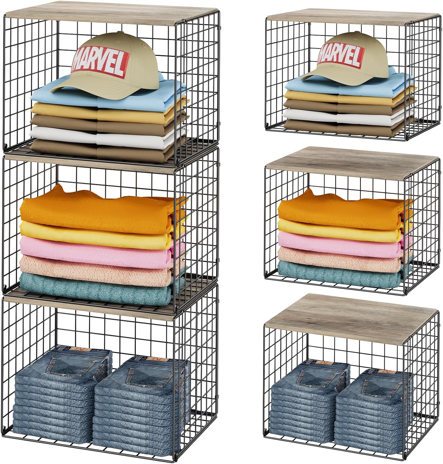 Skiennix Closet Organizers - Sturdy Stackable Storage Shelves Set of 3 for Clothes & Sweaters | Space-Saving Design