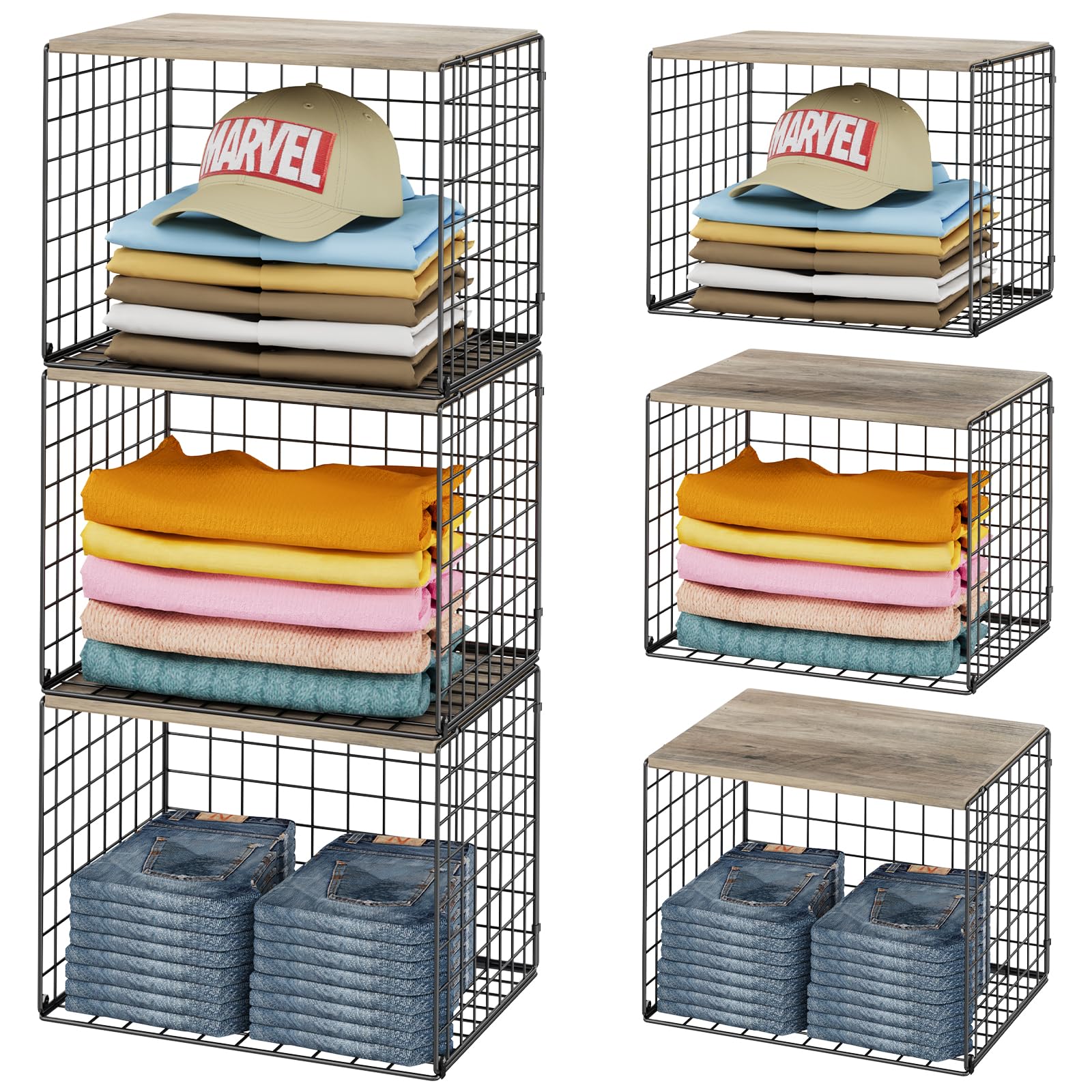 Widened & Heightened Closet Organizers And Storage Shelves With Top Board, Set of 3 Stackable Closet Shelf Organizer Storage Bin Basket For Clothes Sweaters,Space-saving, Sturdy,Wider Higher Size