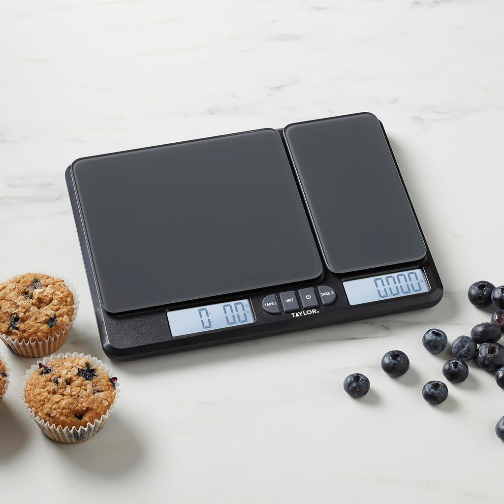 Taylor Dual Platform Kitchen Scale - Digital Grams & Ounces for Weight Loss & Cooking | 15lb Capacity, Black