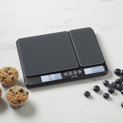 Taylor Dual Platform Food Kitchen Scale, Digital Grams and Ounces for Weight Loss, Baking, Cooking, Meal Prep, Spices, and Coffee, Backlit Display, Glass Platforms, 15lb, and 16oz Capacity, Black