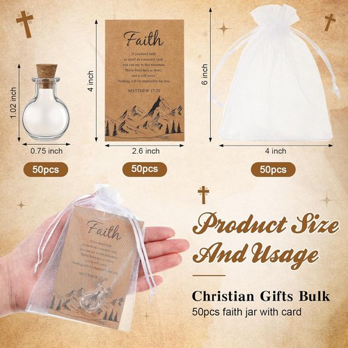 Funnymoom 50 Pack Faith Gifts for Women - Christian Baptism & Wedding Supplies | Mustard Seed Blessings