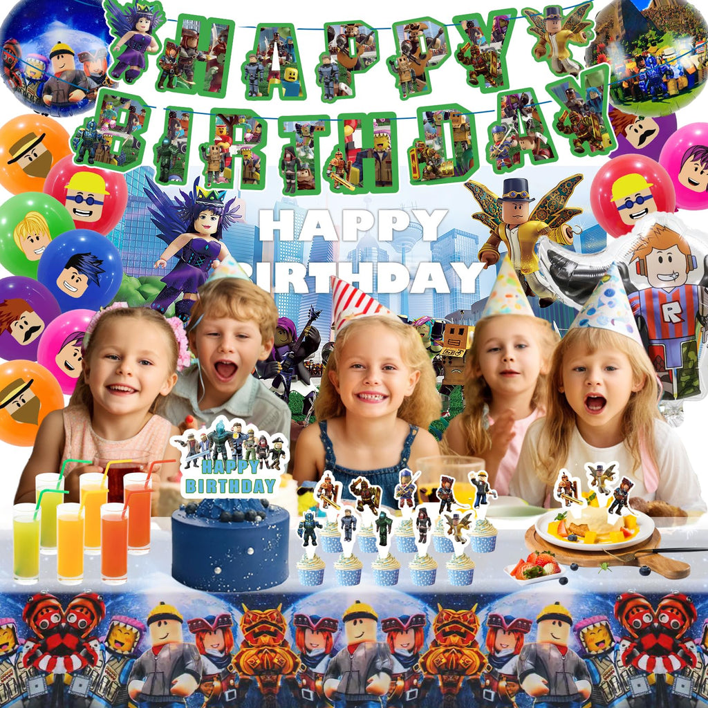 Birthday Party Decorations - Theme Children's Party Supplies Included Happy Birthday Banner, Backdrop, Hanging Swirls, Tablecloth, Cupcake Cake Toppers, Latex Balloons and Foil Balloons