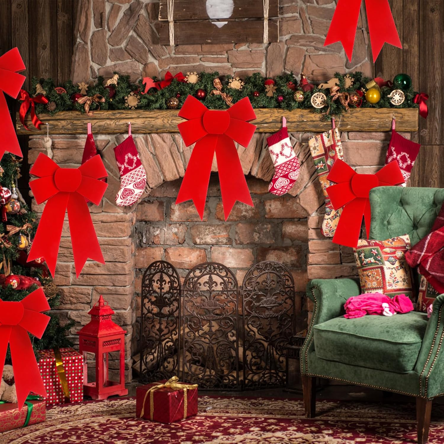 Regine Switzerland 24 PCS Red Velvet Bows - Festive Hanging Decorations for Christmas Trees & Wreaths