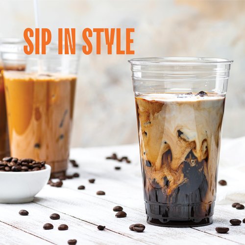 24 oz Clear Plastic Cups Bulk [600 Pack - 24oz.] - Disposable PET Plastic Cups in Bulk (Compatible with Lids) for Cold Iced Coffee, Bubble Tea, Milk Shakes, Smoothies, Beer & To-Go - 24 Ounce Cup