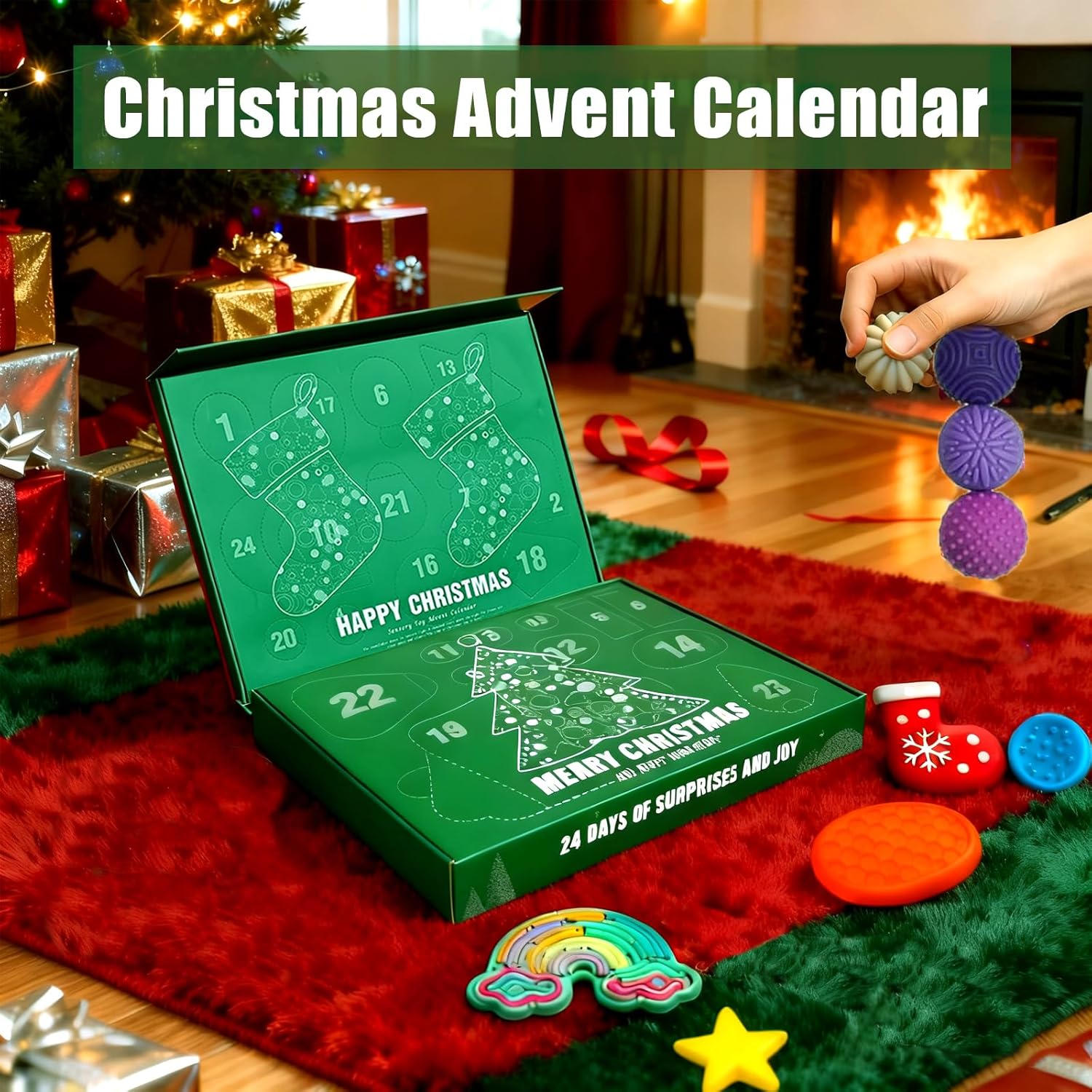 Advent Calendar Fidget Toys - Sensory Stone Set for Kids | 24-Day Countdown Christmas Gift