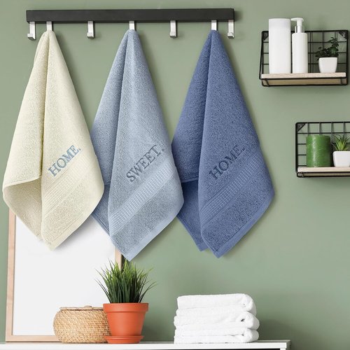 FuWeave Decorative Hand Towels Set - Rustic Embroidered Cotton for Kitchen & Bathroom | Blue Home Sweet Home