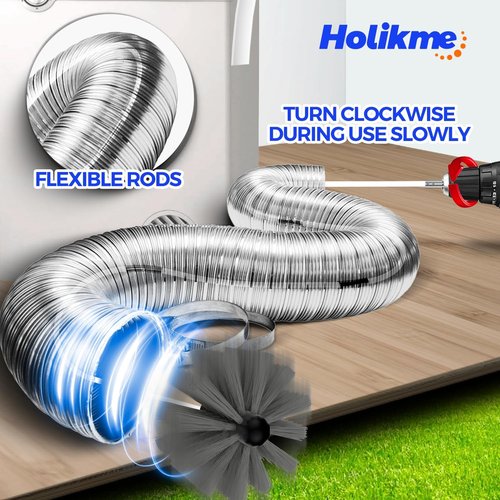Holikme 30 Feet Dryer Vent Cleaner Kit - Flexible Lint Brush with Drill Attachment for Easy Cleaning | Grey