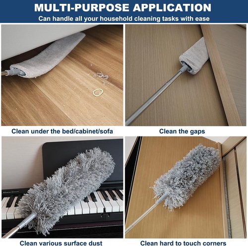100 Inch Retractable Gap Dust Cleaner Cleaning Tools & Microfiber Feather Duster Washable and Retractable Duster Brush for Cleaning Under Appliances Furniture Ceiling Fan Dust and Cobweb Cleaner