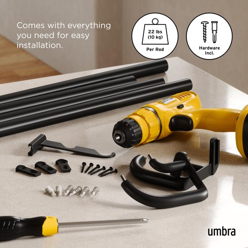 Umbra Twilight Double Curtain Rod Set – Wrap Around Design is Ideal for Blackout or Room Darkening Panels, 66-144 Inch, Black
