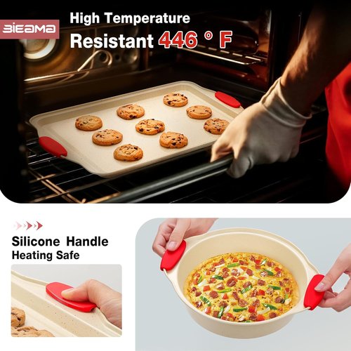 BIEAMA Nonstick Baking Pans Set - 13-Piece BPA-Free Carbon Steel Bakeware - Stackable Cream Design