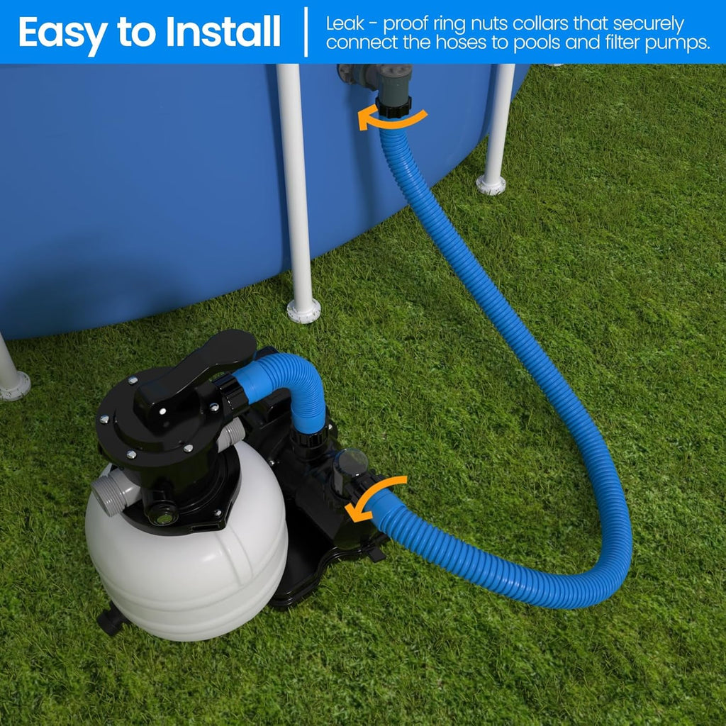 Skiennix Pool Hose Replacement - 1.5" x 40" for Above Ground Pools | Pack of 2, Blue, Compatible with Filters