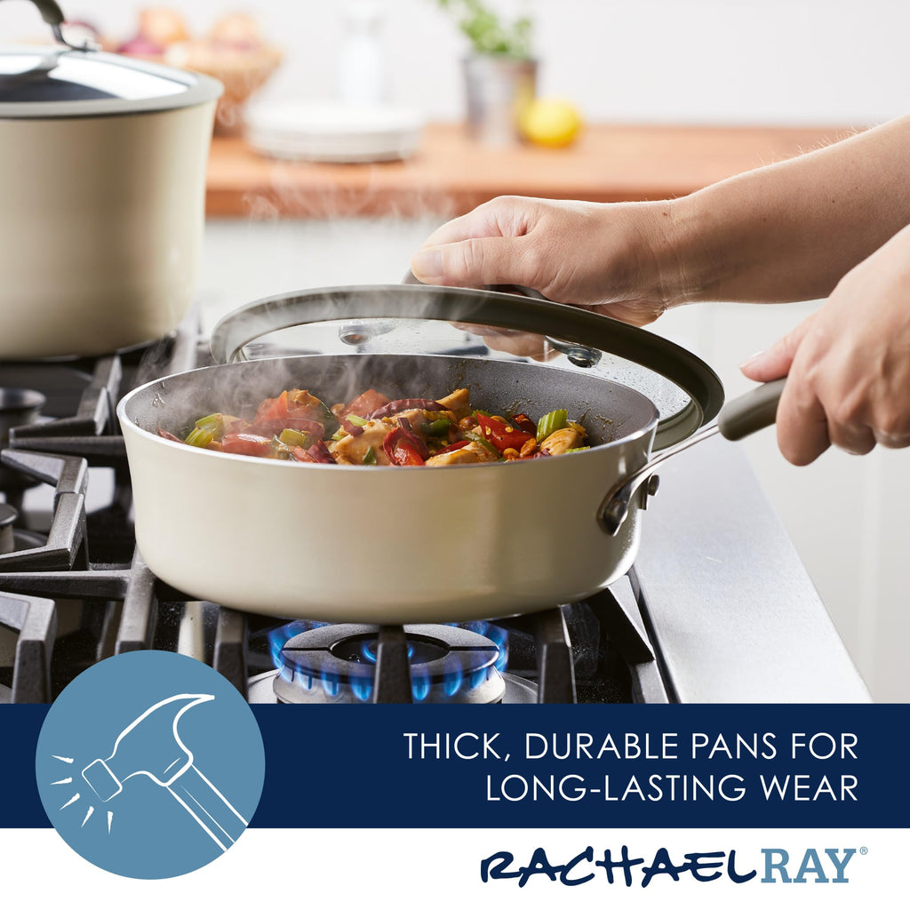Rachael Ray Cook + Create Nonstick Sauté Pan with Lid, 3 Quart - Almond