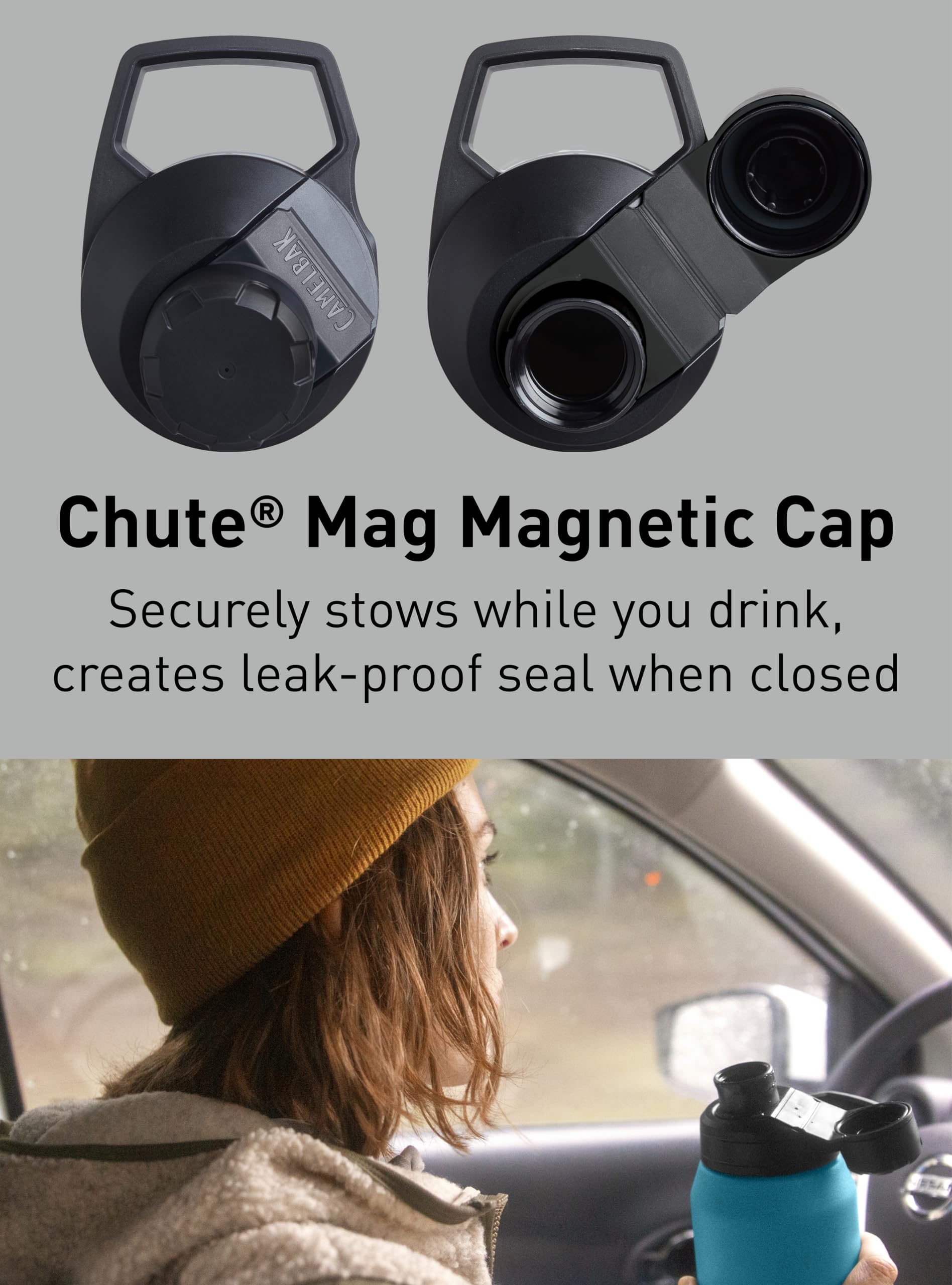 CamelBak Chute Mag Vacuum Insulated Stainless Steel Water Bottle, Magnetic Leak‑Resistant Cap for Everyday Hydration, 32oz, Black