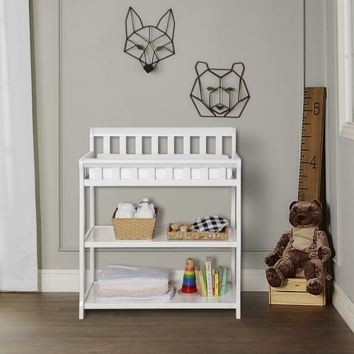 Dream On Me Ashton 2-in-1 Changing Table & Nightstand in White – Solid New Zealand Pinewood, Safety Rails, Spacious Storage Shelves & Water-Resistant Changing Pad, Converts to Nightstand