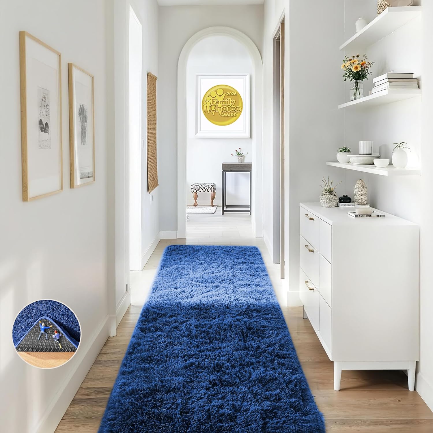 Ophanie Blue Runner Rug - Soft Non-Slip Shaggy Carpet for Hallway & Bedroom | 2x6 ft Aesthetic Decor
