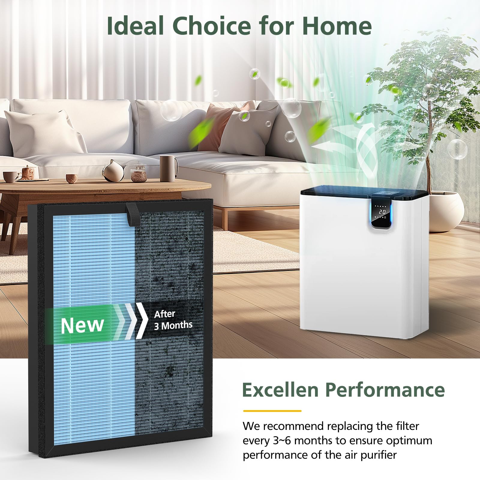 OFFICIAL MJ005H Replacement Filter for POMORON MJ005H Air Purifiers, HEPA Air Filter, 4-Stage Filtration, Activated Carbon Multi-Layer Filter for Dust Smoke Pet Dander Pollen, 2 Pack