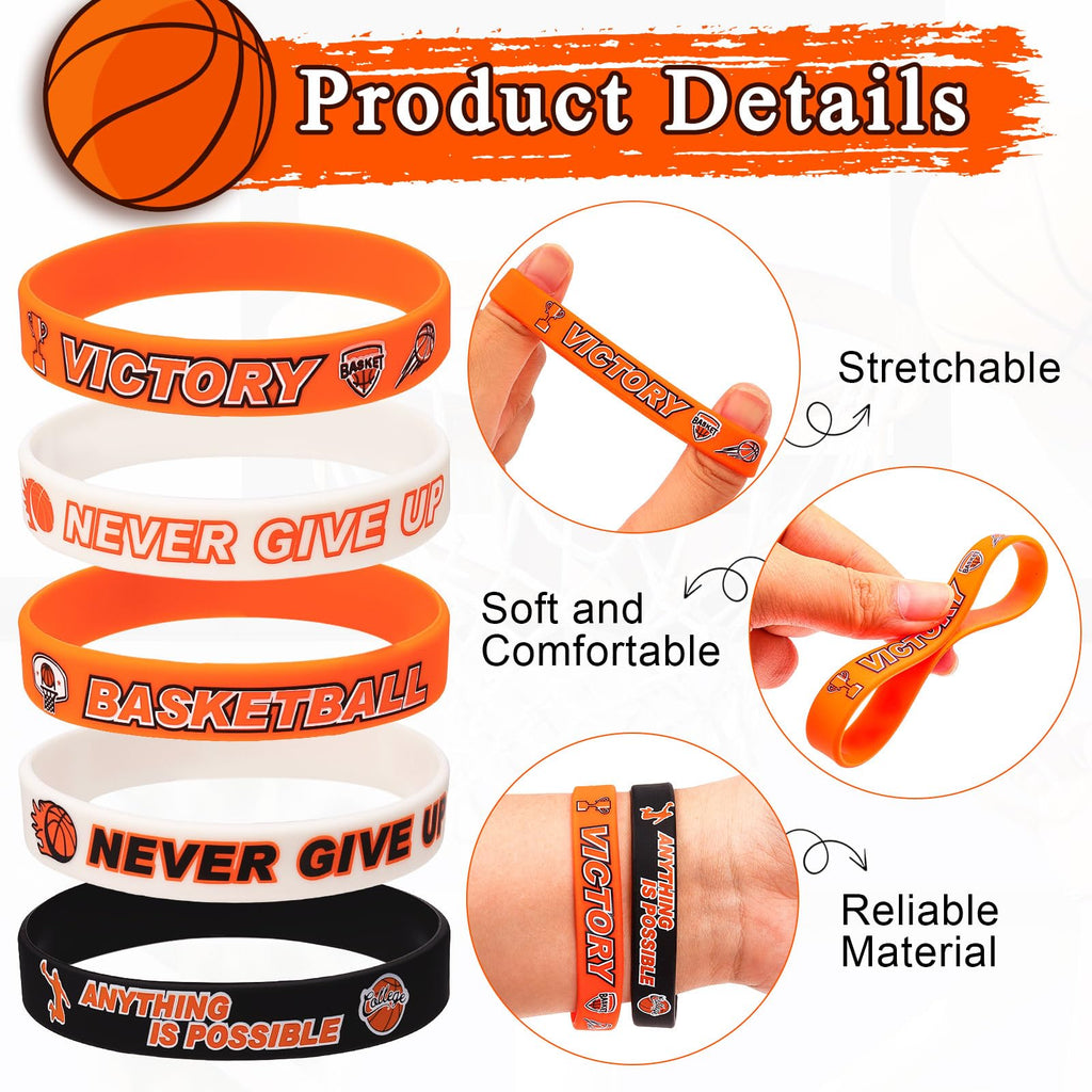 VICROIC 30 PCS basketball silicone bracelets Rubber wristbands, basketball motivational Silicone bracelets for Team Awards Gifts Sports Themed Party Favors