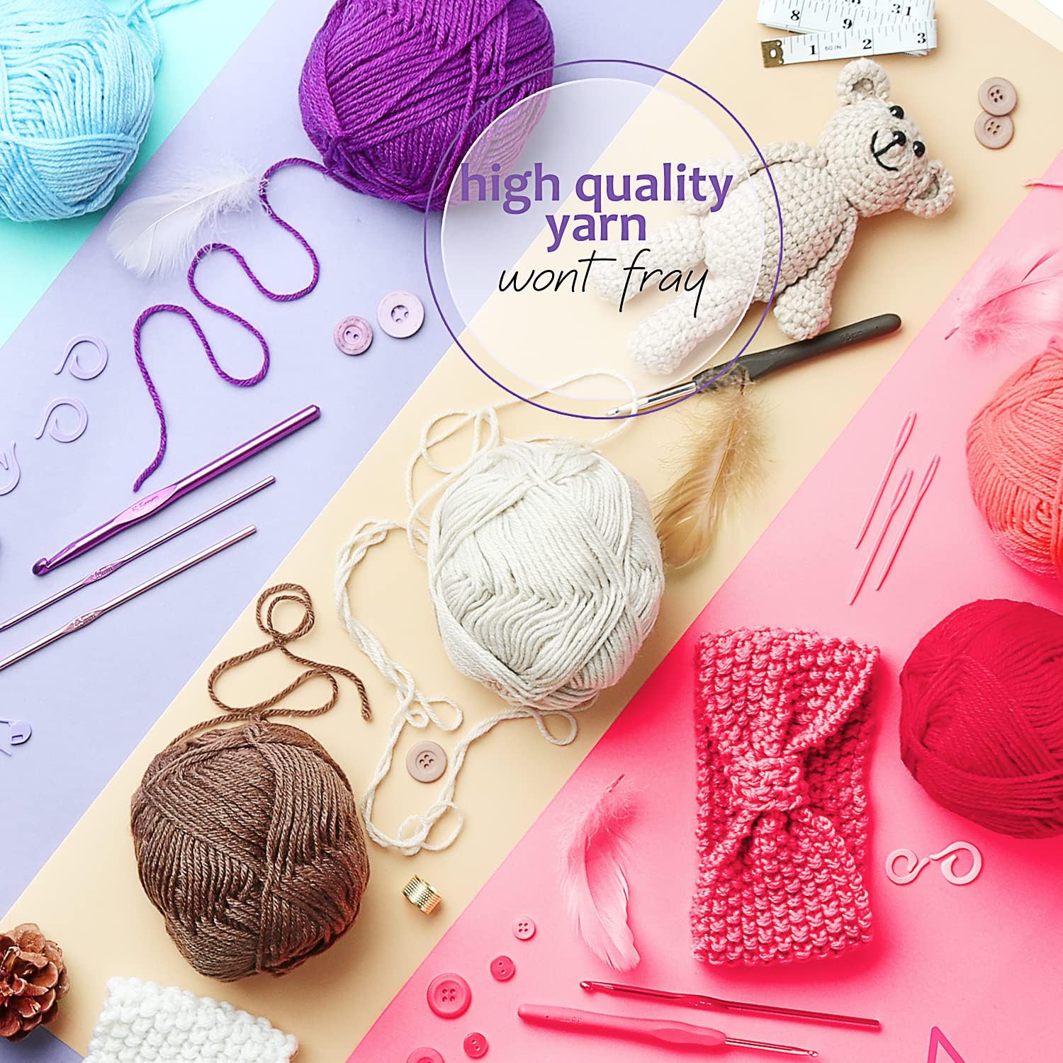 Skiennix Acrylic Yarn Skeins - 2400 Yards of Soft Multicolored Crochet Yarn - 24 x 50g Pack for Knitting and Crafts
