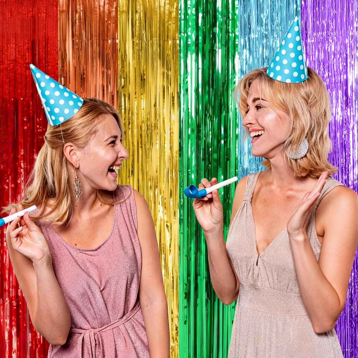 Skiennix Rainbow Backdrop - Colorful Tinsel Curtain Party Decorations | 2 Pack for Birthdays & Events