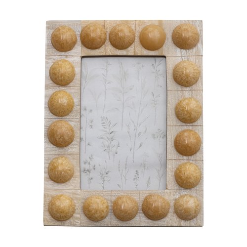 Creative Co-Op Handmade Marbled Resin Bobbin Photo Frame, Cream