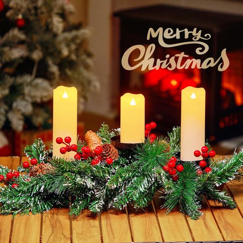 Brightown Christmas Candle Holder - 20.5” Iron Design with Pine Needles, Red Berries & Gold Accents