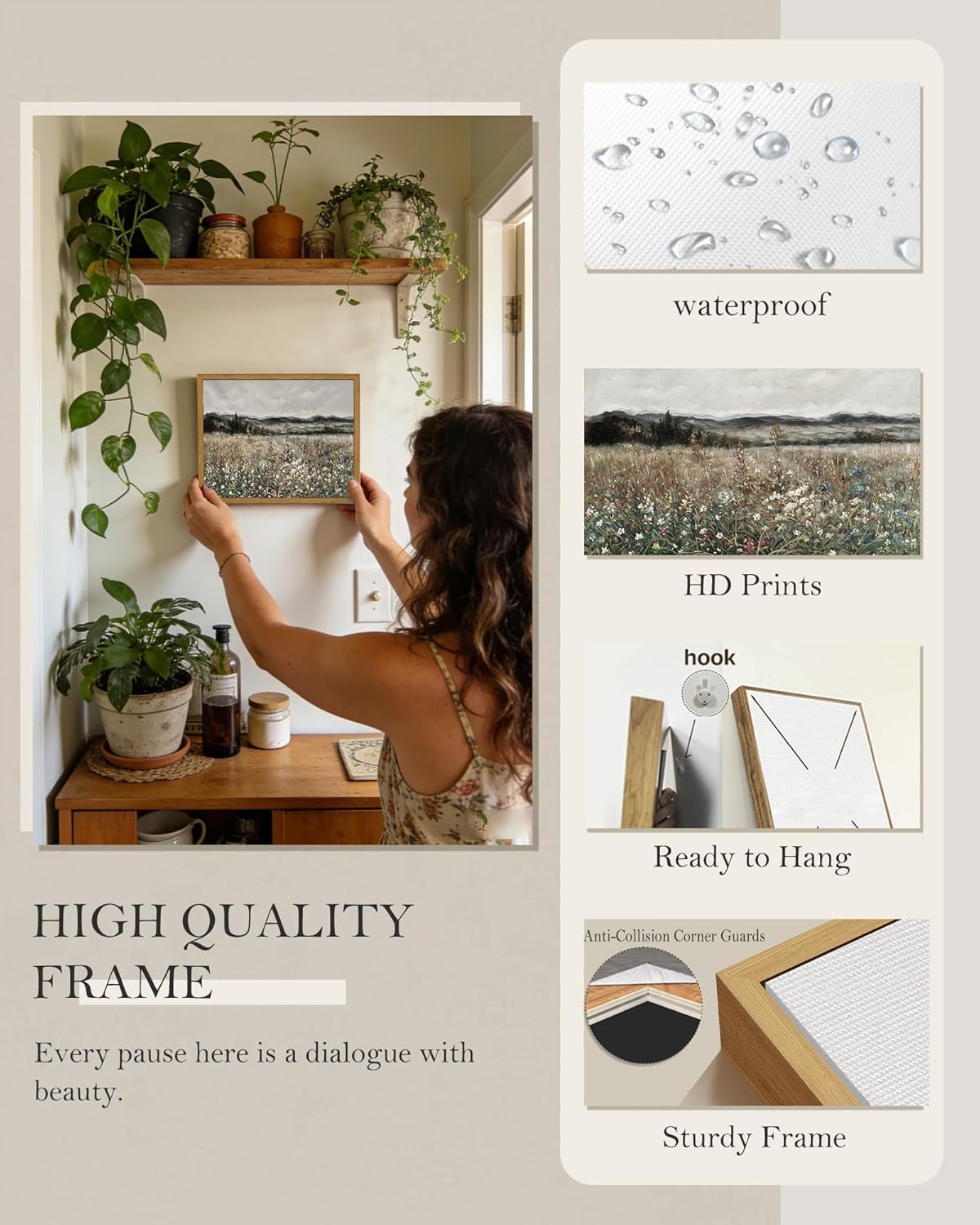 SHENIFY Vintage Landscape Wall Art - Meadow Flowers Retro Classic Painting for Home Decor | 8x10in Natural Frame