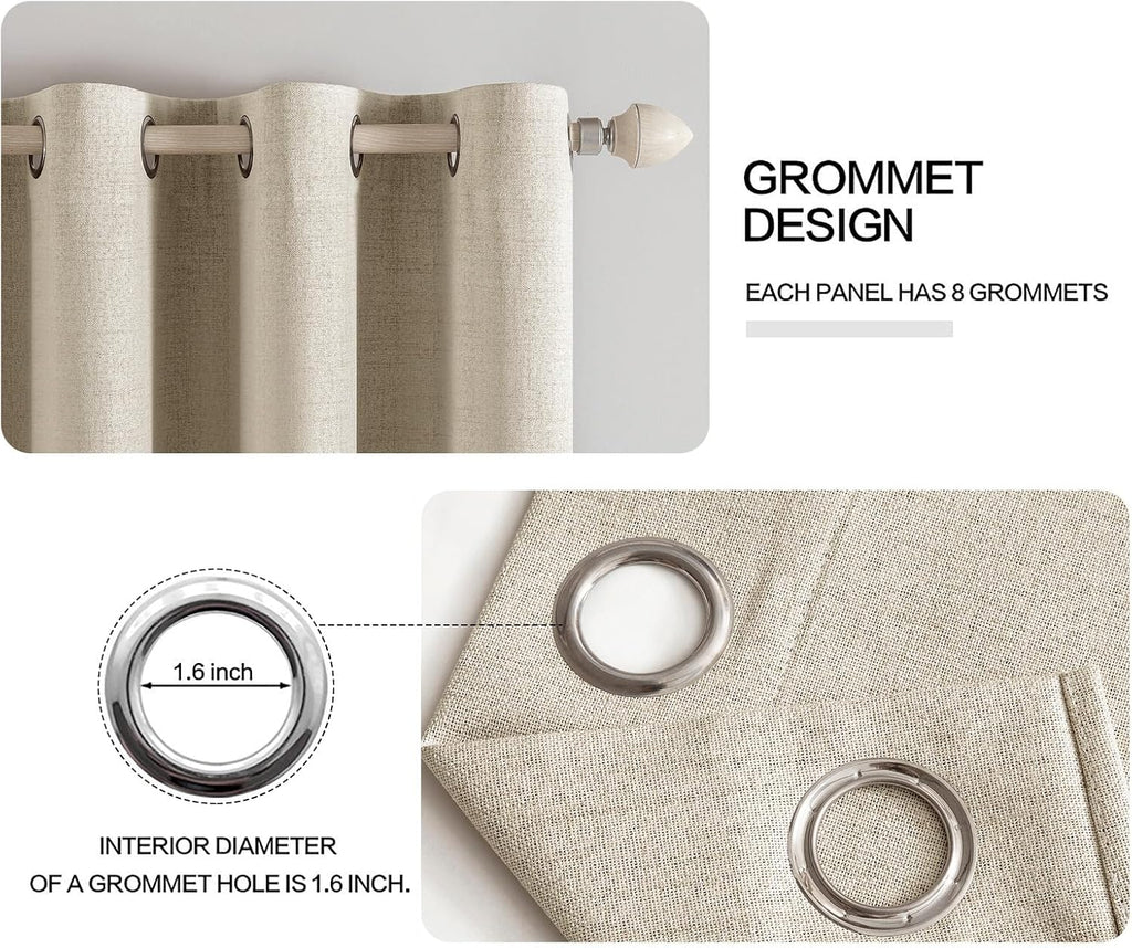 MIULEE Blackout Linen Curtains - Thermal Insulated Grommet Drapes for Bedroom & Living Room | 52 x 63 Inch (2 Panels)