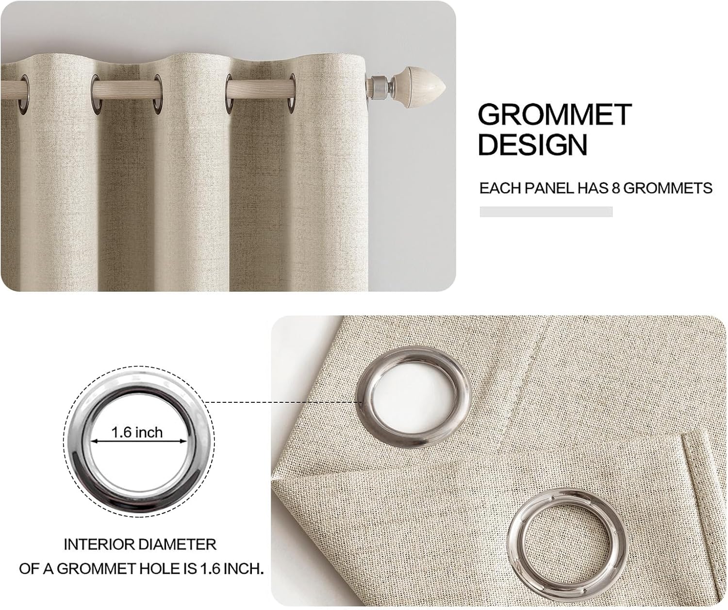 MIULEE Blackout Linen Curtains - Thermal Insulated Grommet Drapes for Bedroom & Living Room | 52 x 63 Inch (2 Panels)