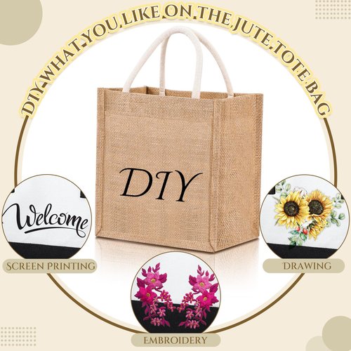 Cunno 24 Pcs Burlap Tote Bag Mini Jute Reusable Waterproof Bag with Handles Small Blank Canvas for Wedding Beach DIY Gift (Classic,8.27 x 9.06 x 5.91)