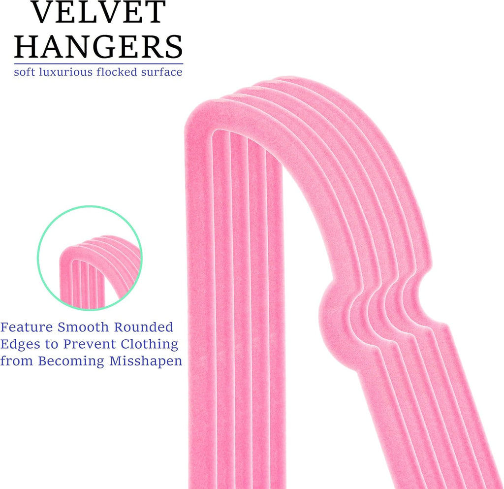Velvet Hangers 20 Pack - 16" Non-Slip Slim Adult Hangers with 360° Swivel Hook | Durable Pink Design for Coats & Dresses