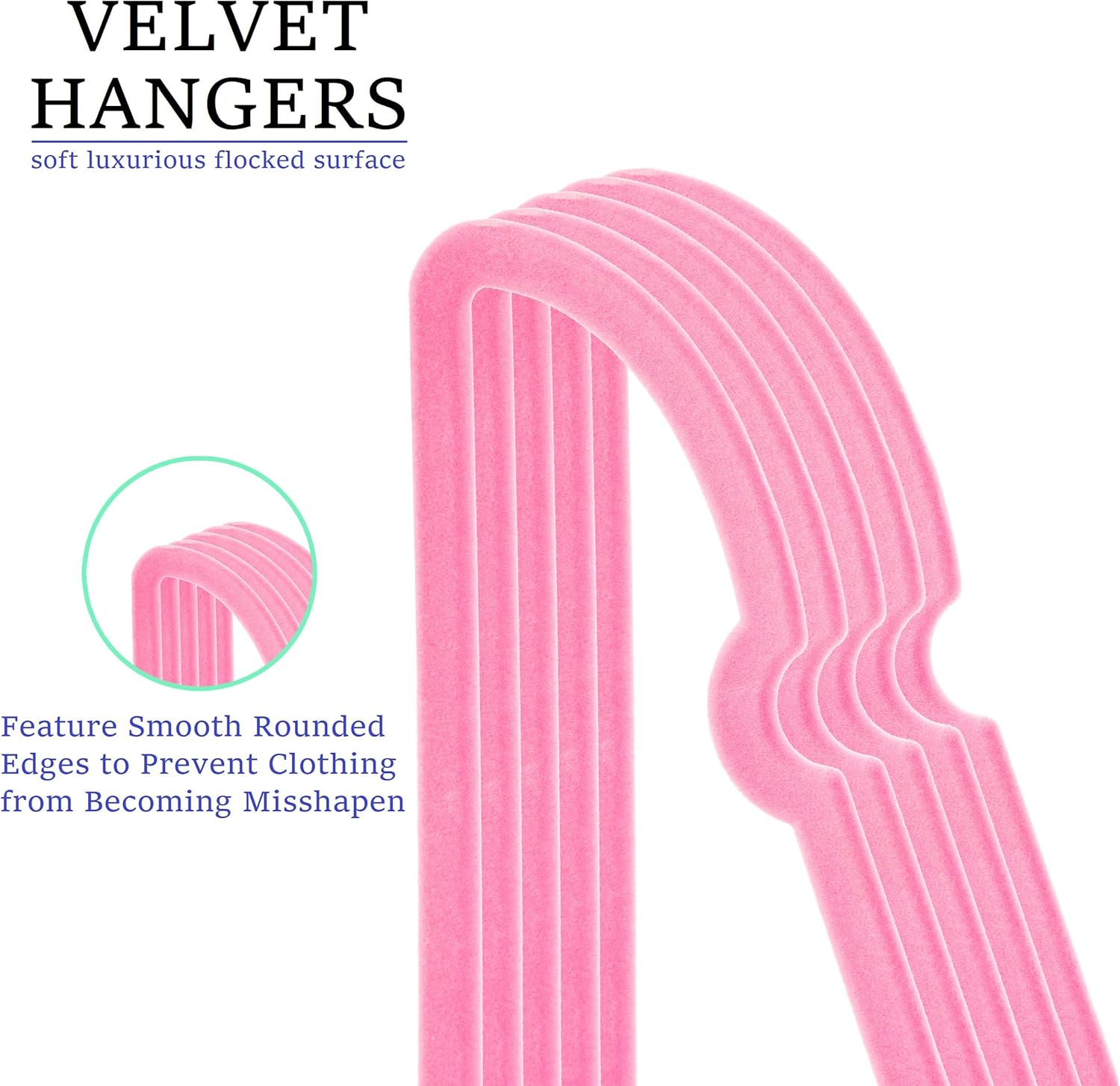 Velvet Hangers 20 Pack - 16" Non-Slip Slim Adult Hangers with 360° Swivel Hook | Durable Pink Design for Coats & Dresses