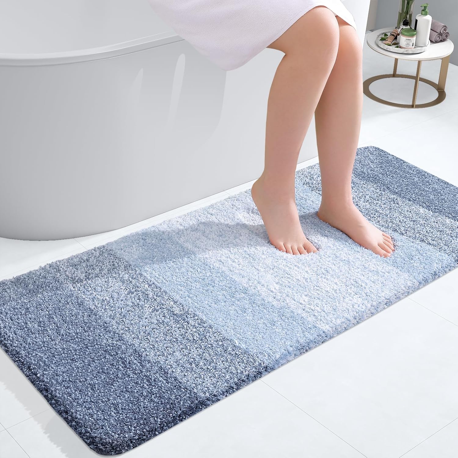 OLANLY Bathroom Runner Rug - Extra Soft Microfiber, Quick Dry, Machine Washable | 47x20, Blue