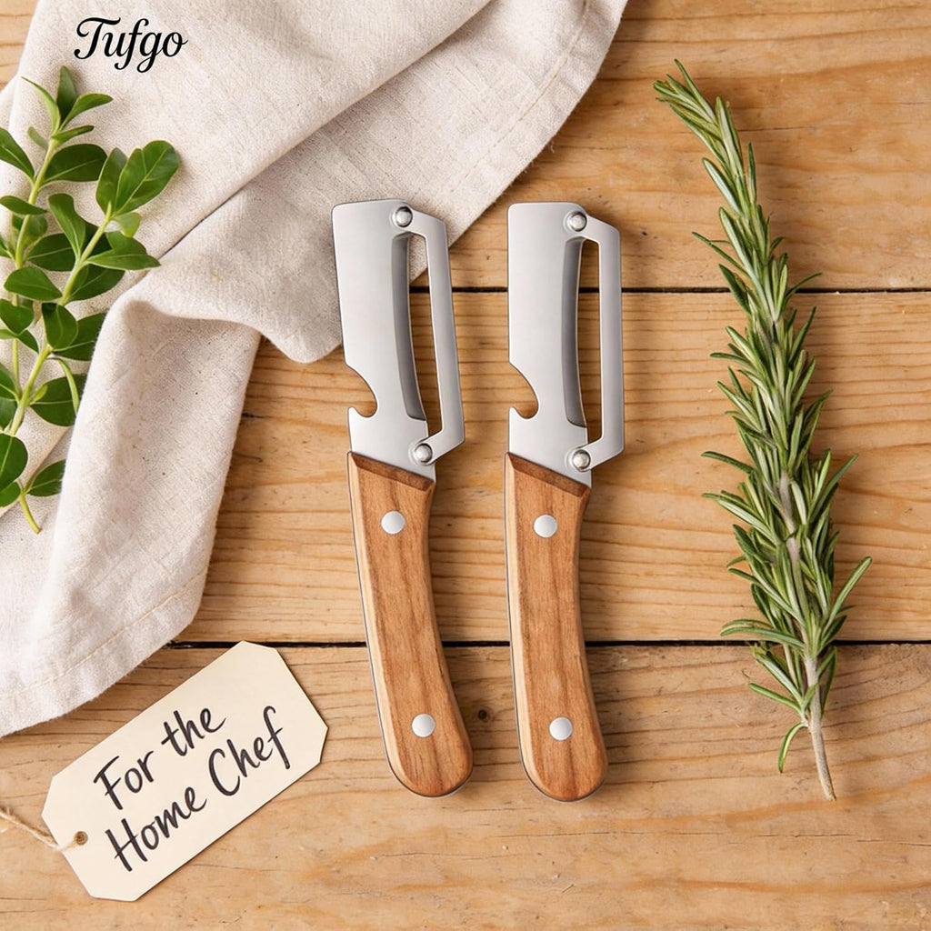 Skiennix 2-In-1 Vegetable Peeler - Multi-Functional Kitchen Tool with Bottle Opener & Wooden Handle